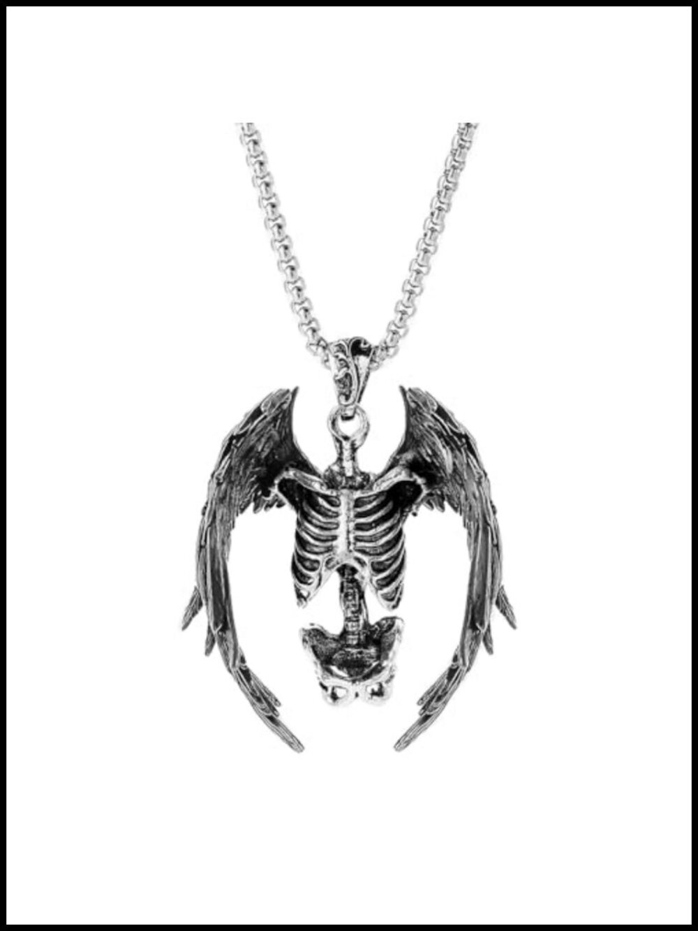 Punk Skull Wings Pendant Necklace Stainless Steel Choker Goth Halloween